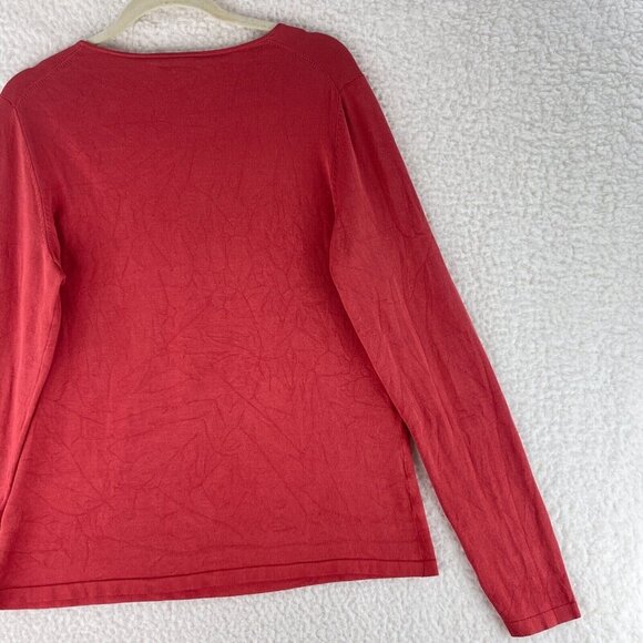 Ann Taylor LOFT Orange Long Sleeve Scoop Neck Shirt Womens Stretch Size Large - Picture 14 of 15